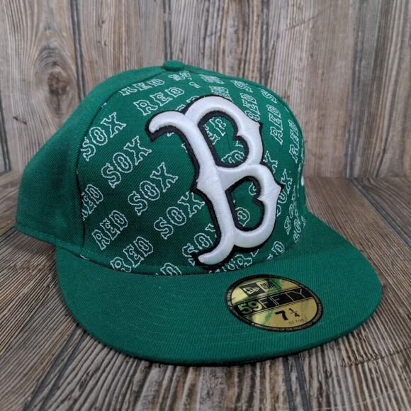 Boston Red Sox New Era 59Fifty Men Adult Green Fitted Hat 7 1/4 Large Logo - Picture 1 of 10